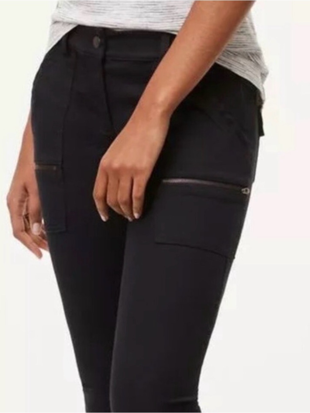 Ann Taylor Loft Skinny Cargo Pants Womens 12P Black Twill Ankle Zip